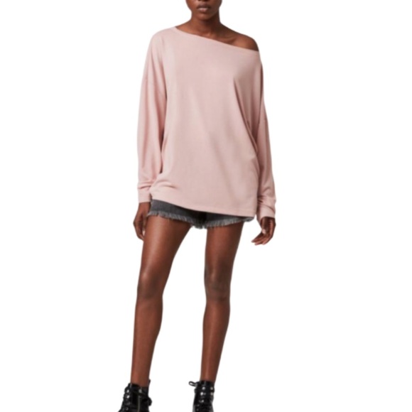 All Saints Rita Tee Long Sleeve Pink/Blush Oversized- Small - Picture 2 of 10